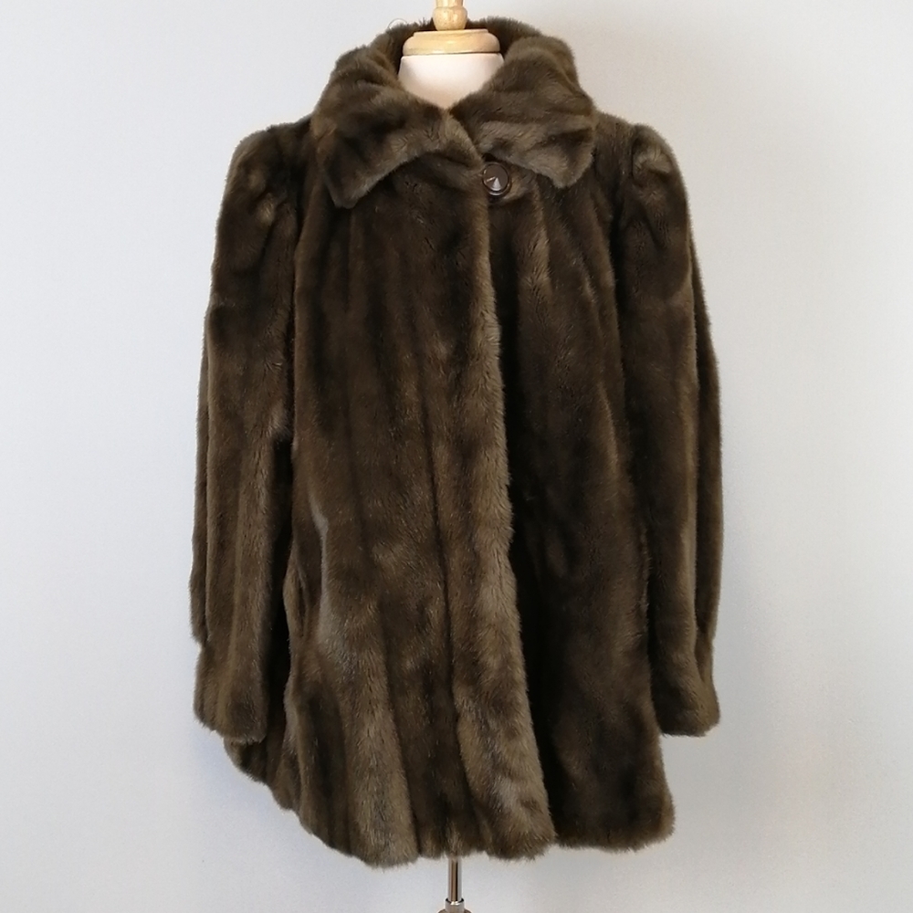 Grandella Vintage Faux Fur Coat Brown Size 16